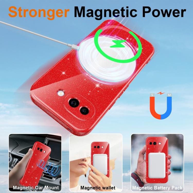 For Google Pixel 10a Fine Hole Glossy Glitter Magnetic TPU Phone Case with Same Color Hand Strap