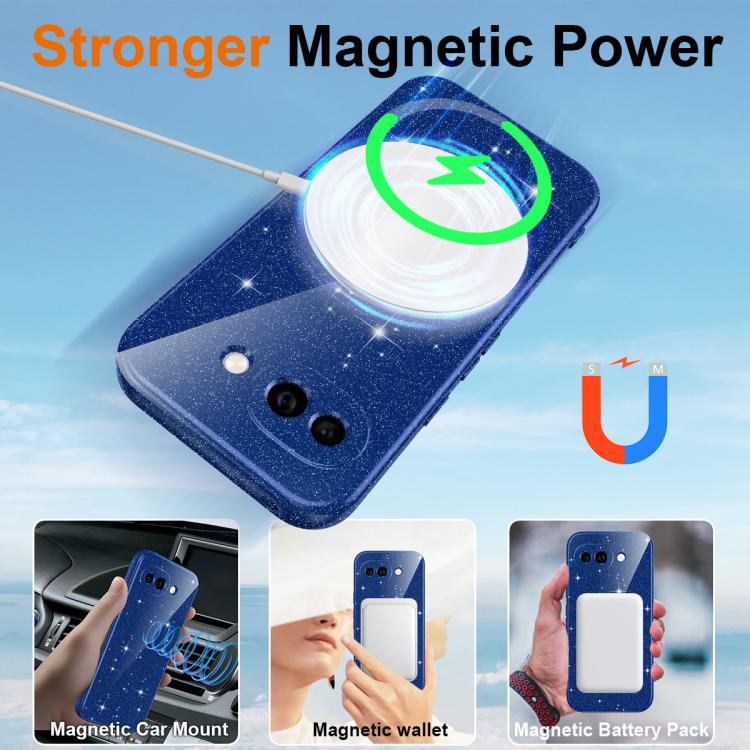 For Google Pixel 10a Fine Hole Glossy Glitter Magnetic TPU Phone Case with Same Color Hand Strap