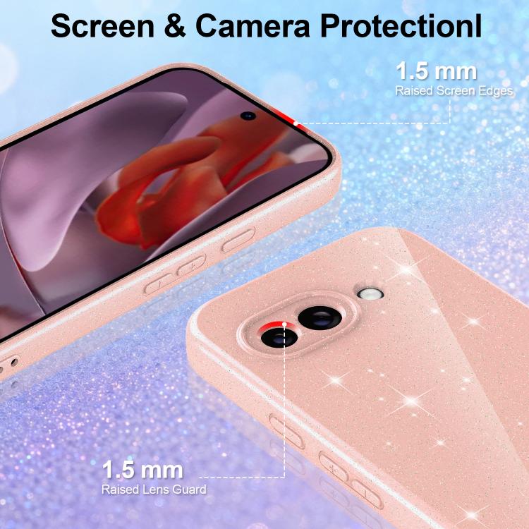 For Google Pixel 9a Fine Hole Glossy Glitter Magnetic TPU Phone Case with Same Color Hand Strap