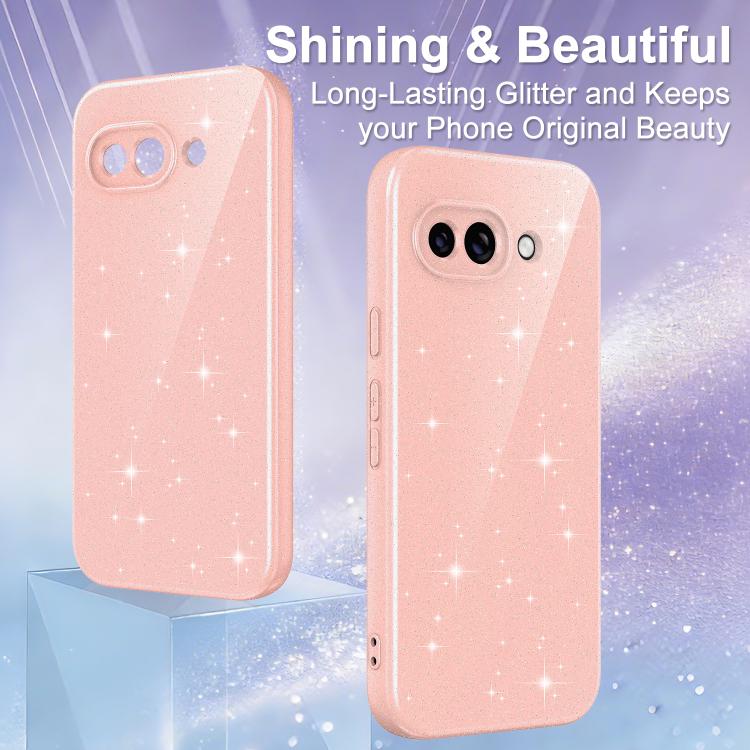 For Google Pixel 9a Fine Hole Glossy Glitter Magnetic TPU Phone Case with Same Color Hand Strap