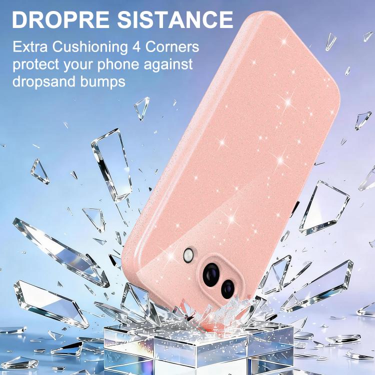 For Google Pixel 9a Fine Hole Glossy Glitter Magnetic TPU Phone Case with Same Color Hand Strap