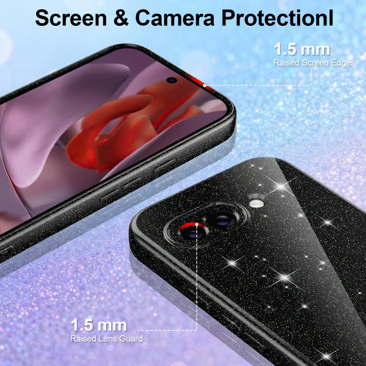 For Google Pixel 9a Fine Hole Glossy Glitter Magnetic TPU Phone Case with Same Color Hand Strap