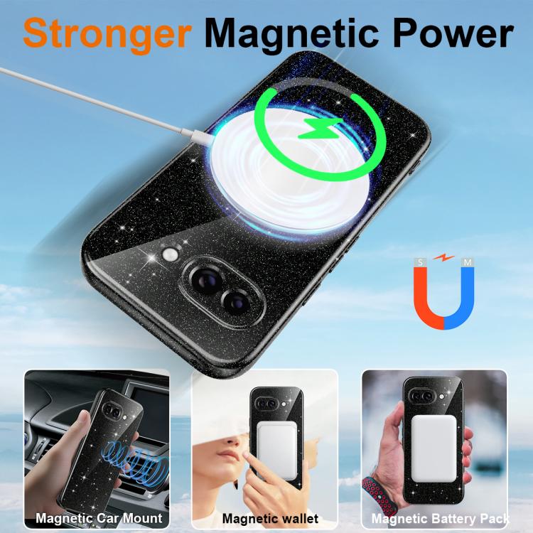 For Google Pixel 9a Fine Hole Glossy Glitter Magnetic TPU Phone Case with Same Color Hand Strap