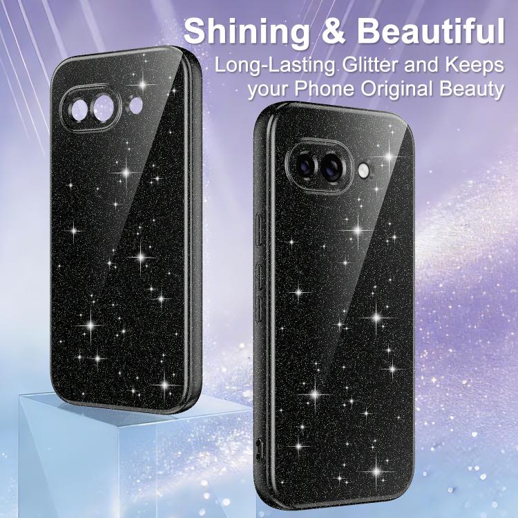 For Google Pixel 9a Fine Hole Glossy Glitter Magnetic TPU Phone Case with Same Color Hand Strap