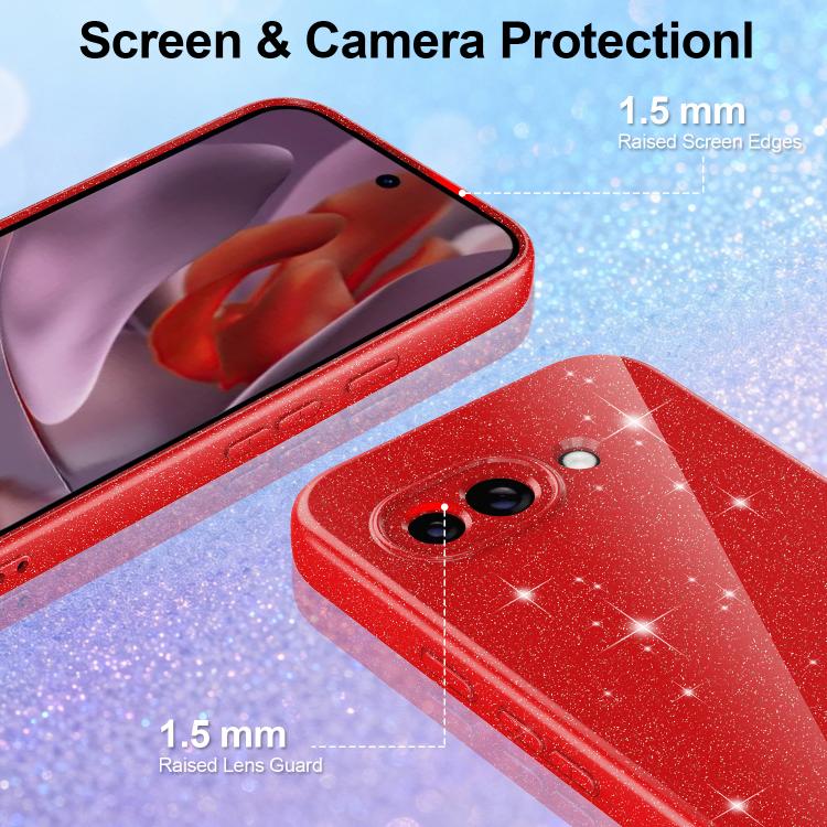 For Google Pixel 9a Fine Hole Glossy Glitter Magnetic TPU Phone Case with Same Color Hand Strap