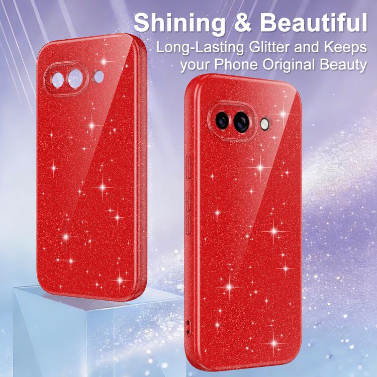 For Google Pixel 9a Fine Hole Glossy Glitter Magnetic TPU Phone Case with Same Color Hand Strap