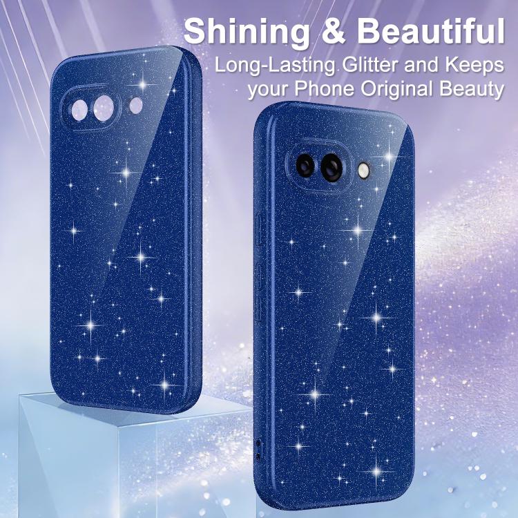 For Google Pixel 9a Fine Hole Glossy Glitter Magnetic TPU Phone Case with Same Color Hand Strap
