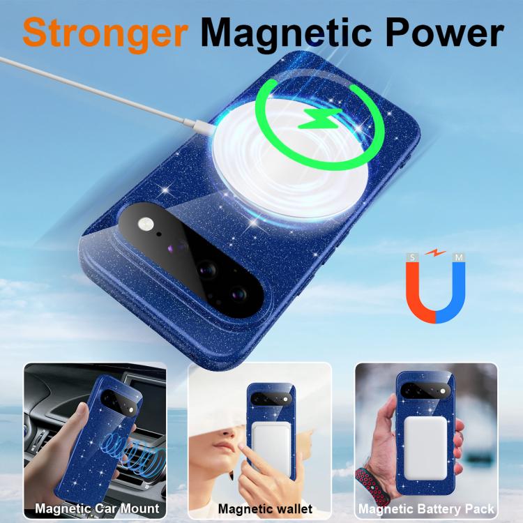 For Google Pixel 11 Fine Hole Glossy Glitter Magnetic TPU Phone Case with Same Color Hand Strap