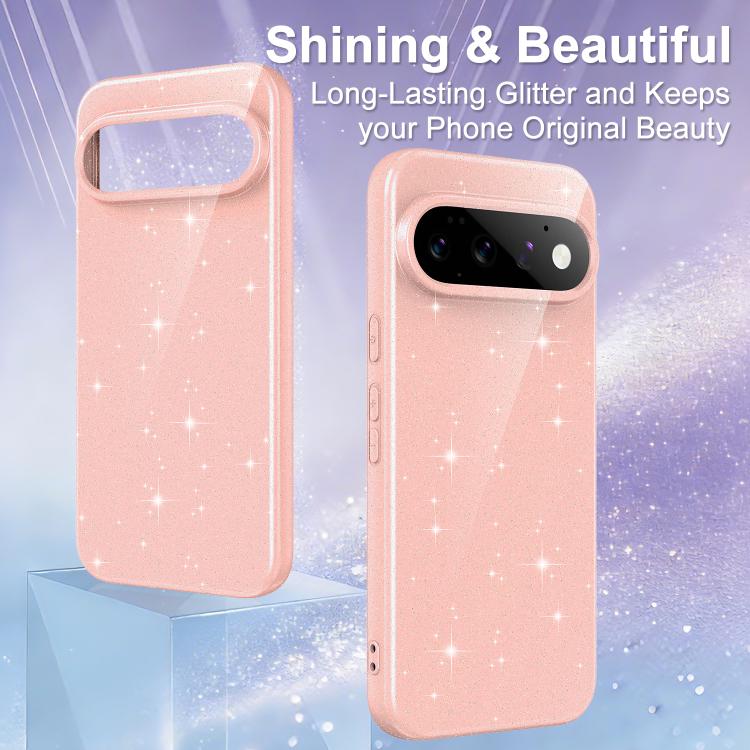For Google Pixel 11 Pro Fine Hole Glossy Glitter Magnetic TPU Phone Case with Same Color Hand Strap