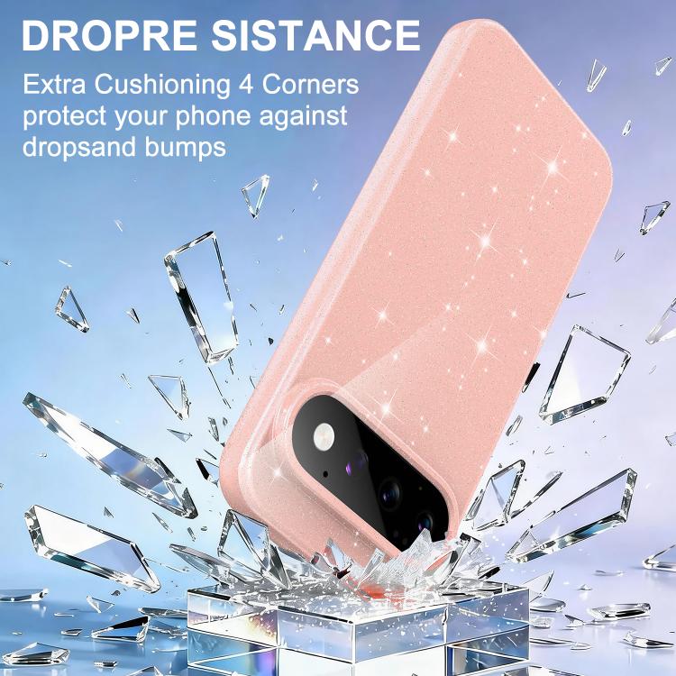 For Google Pixel 11 Pro Fine Hole Glossy Glitter Magnetic TPU Phone Case with Same Color Hand Strap