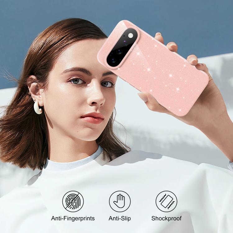 For Google Pixel 11 Pro Fine Hole Glossy Glitter Magnetic TPU Phone Case with Same Color Hand Strap