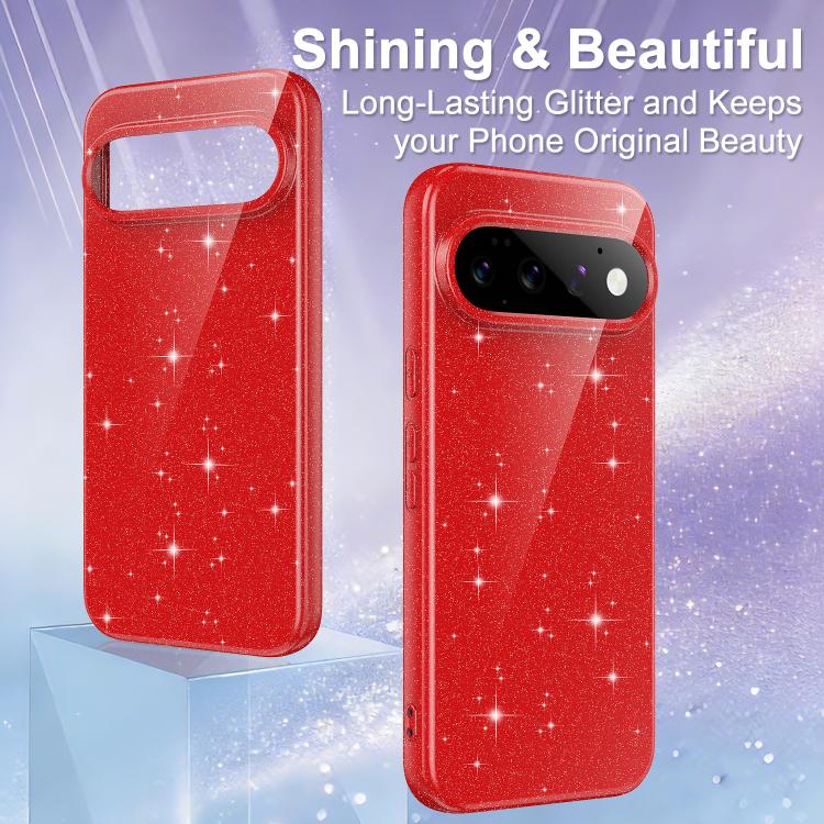 For Google Pixel 11 Pro Fine Hole Glossy Glitter Magnetic TPU Phone Case with Same Color Hand Strap