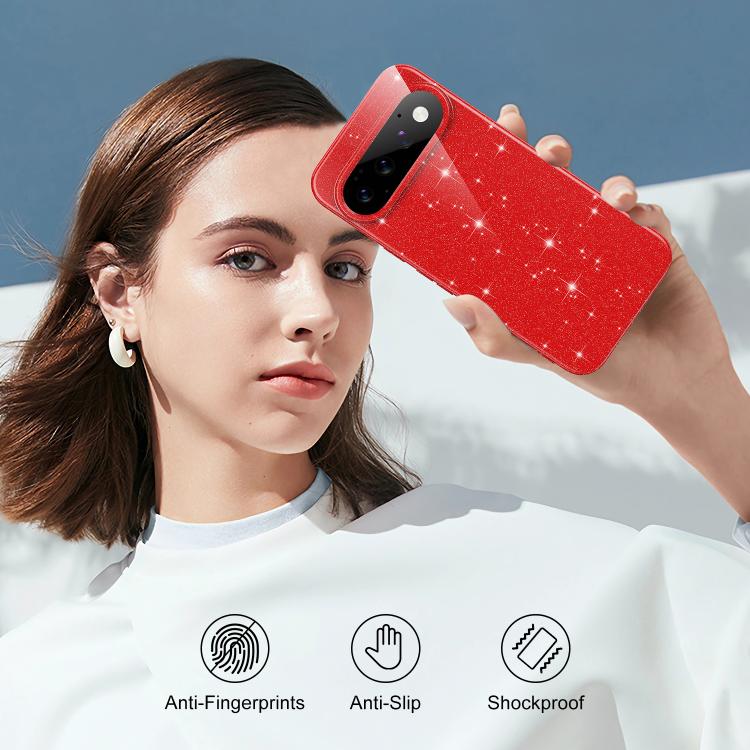 For Google Pixel 11 Pro Fine Hole Glossy Glitter Magnetic TPU Phone Case with Same Color Hand Strap