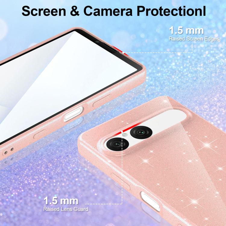 For Sony Xperia 10 VII Fine Hole Glossy Glitter Magnetic TPU Phone Case with Same Color Hand Strap