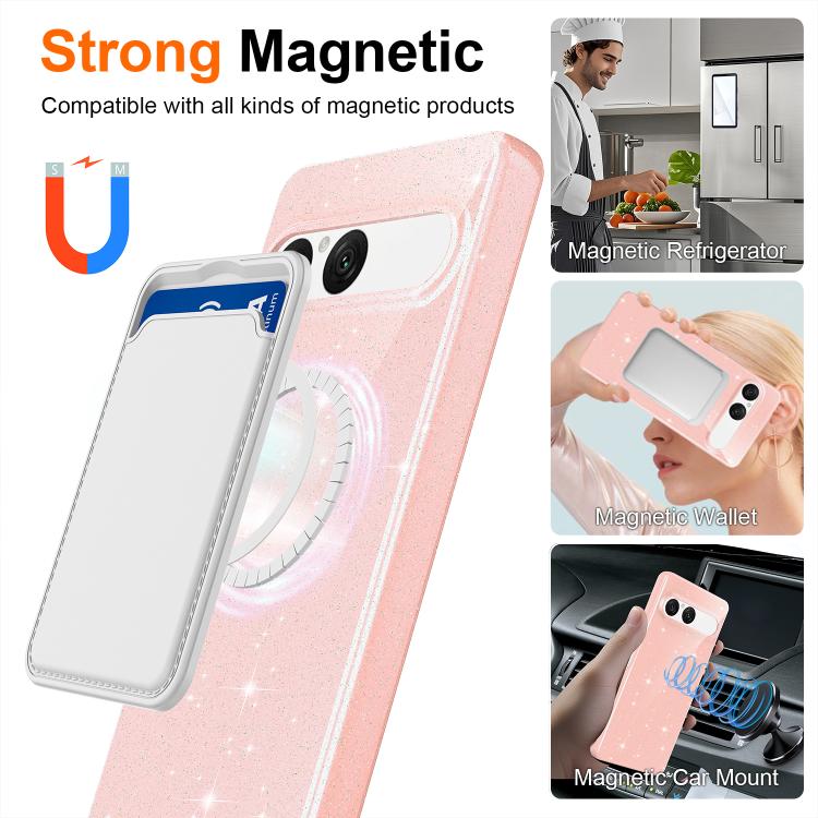 For Sony Xperia 10 VII Fine Hole Glossy Glitter Magnetic TPU Phone Case with Same Color Hand Strap