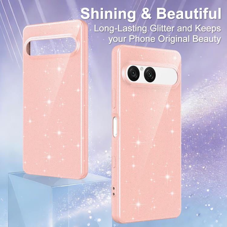 For Sony Xperia 10 VII Fine Hole Glossy Glitter Magnetic TPU Phone Case with Same Color Hand Strap