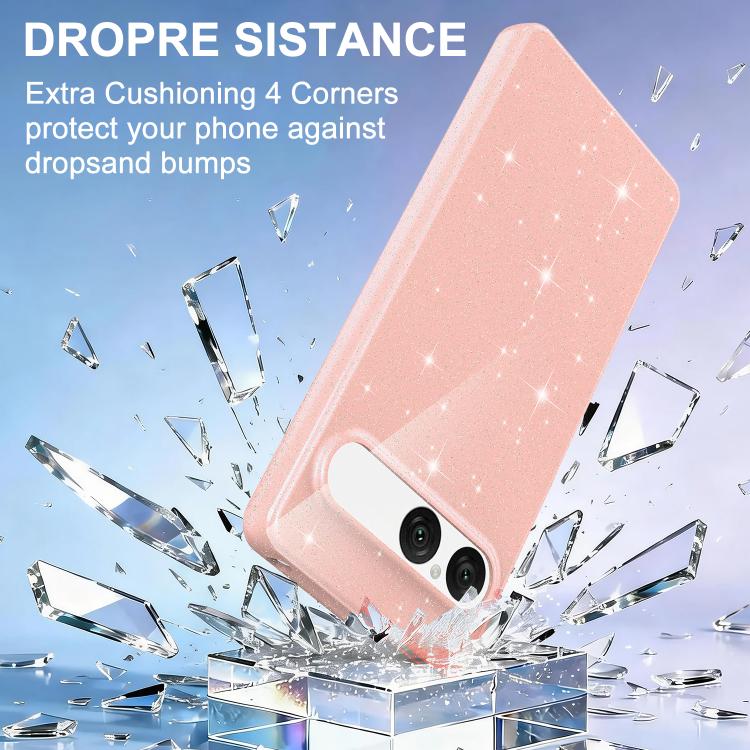 For Sony Xperia 10 VII Fine Hole Glossy Glitter Magnetic TPU Phone Case with Same Color Hand Strap