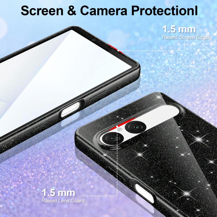 For Sony Xperia 10 VII Fine Hole Glossy Glitter Magnetic TPU Phone Case with Same Color Hand Strap