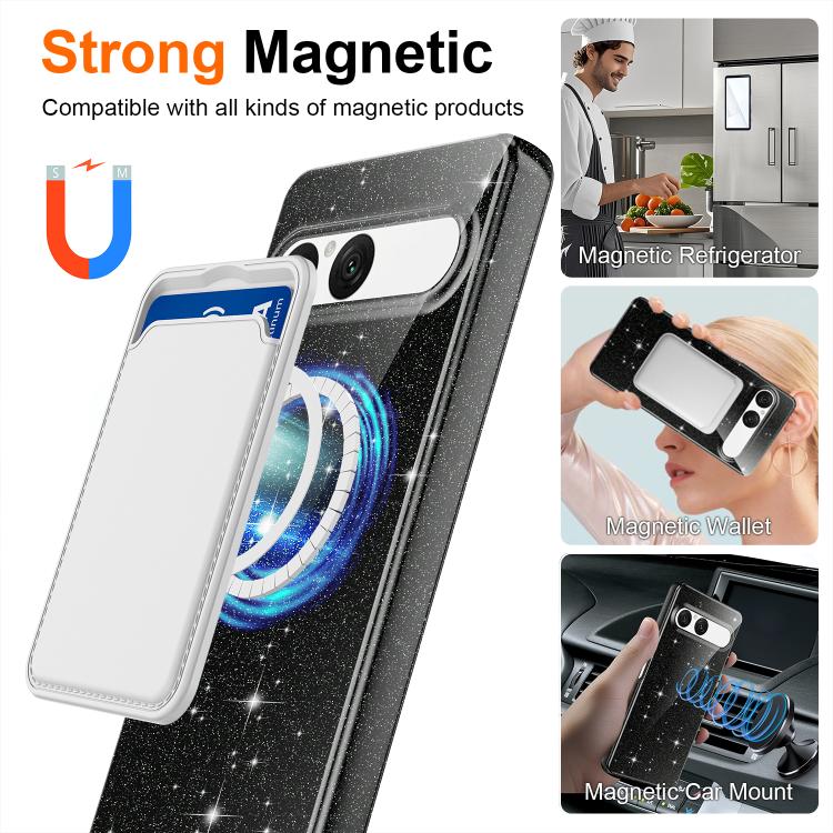 For Sony Xperia 10 VII Fine Hole Glossy Glitter Magnetic TPU Phone Case with Same Color Hand Strap