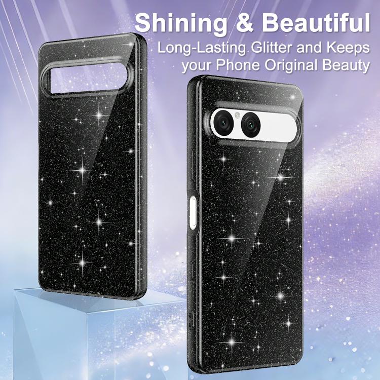 For Sony Xperia 10 VII Fine Hole Glossy Glitter Magnetic TPU Phone Case with Same Color Hand Strap