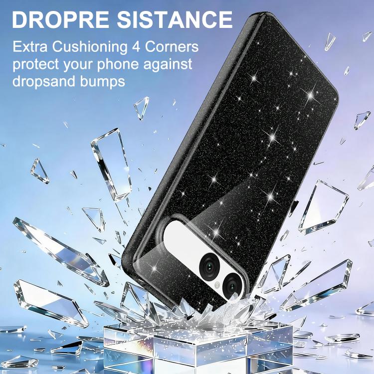 For Sony Xperia 10 VII Fine Hole Glossy Glitter Magnetic TPU Phone Case with Same Color Hand Strap