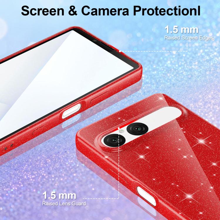 For Sony Xperia 10 VII Fine Hole Glossy Glitter Magnetic TPU Phone Case with Same Color Hand Strap