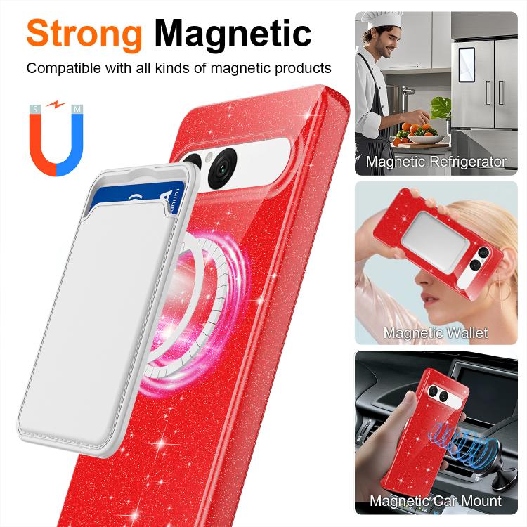 For Sony Xperia 10 VII Fine Hole Glossy Glitter Magnetic TPU Phone Case with Same Color Hand Strap
