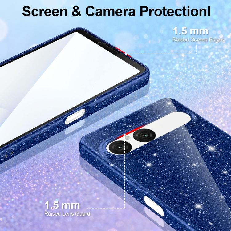 For Sony Xperia 10 VII Fine Hole Glossy Glitter Magnetic TPU Phone Case with Same Color Hand Strap