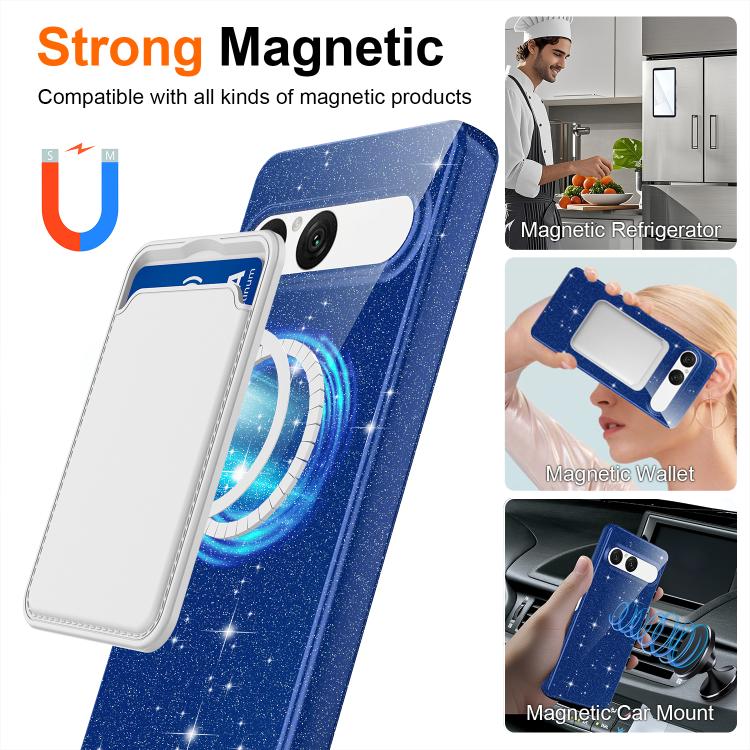 For Sony Xperia 10 VII Fine Hole Glossy Glitter Magnetic TPU Phone Case with Same Color Hand Strap