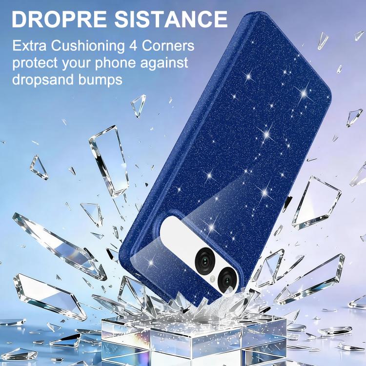 For Sony Xperia 10 VII Fine Hole Glossy Glitter Magnetic TPU Phone Case with Same Color Hand Strap