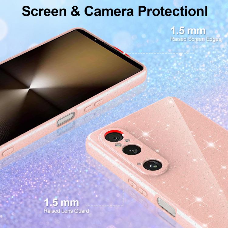 For Sony Xperia 1 VI Fine Hole Glossy Glitter Magnetic TPU Phone Case with Same Color Hand Strap