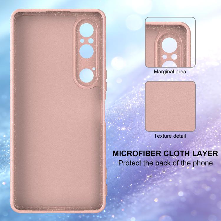 For Sony Xperia 1 VI Fine Hole Glossy Glitter Magnetic TPU Phone Case with Same Color Hand Strap