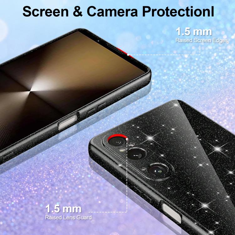 For Sony Xperia 1 VI Fine Hole Glossy Glitter Magnetic TPU Phone Case with Same Color Hand Strap
