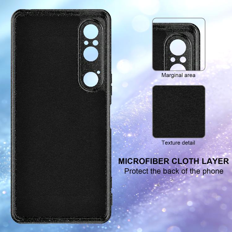 For Sony Xperia 1 VI Fine Hole Glossy Glitter Magnetic TPU Phone Case with Same Color Hand Strap