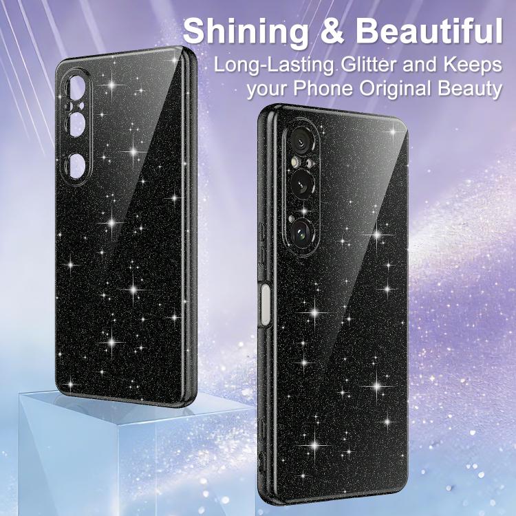 For Sony Xperia 1 VI Fine Hole Glossy Glitter Magnetic TPU Phone Case with Same Color Hand Strap