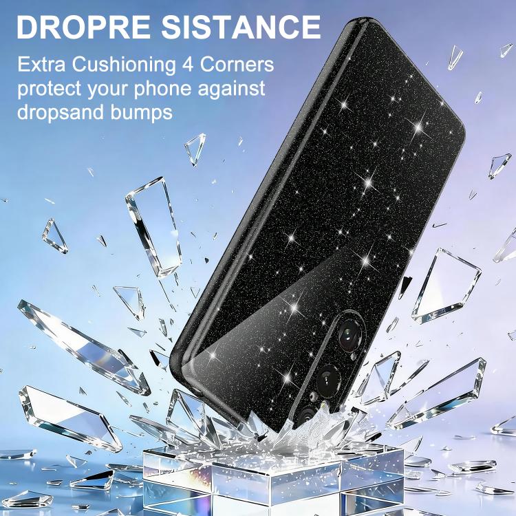 For Sony Xperia 1 VI Fine Hole Glossy Glitter Magnetic TPU Phone Case with Same Color Hand Strap