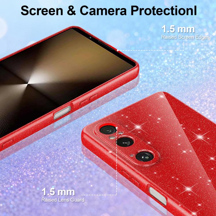 For Sony Xperia 1 VI Fine Hole Glossy Glitter Magnetic TPU Phone Case with Same Color Hand Strap