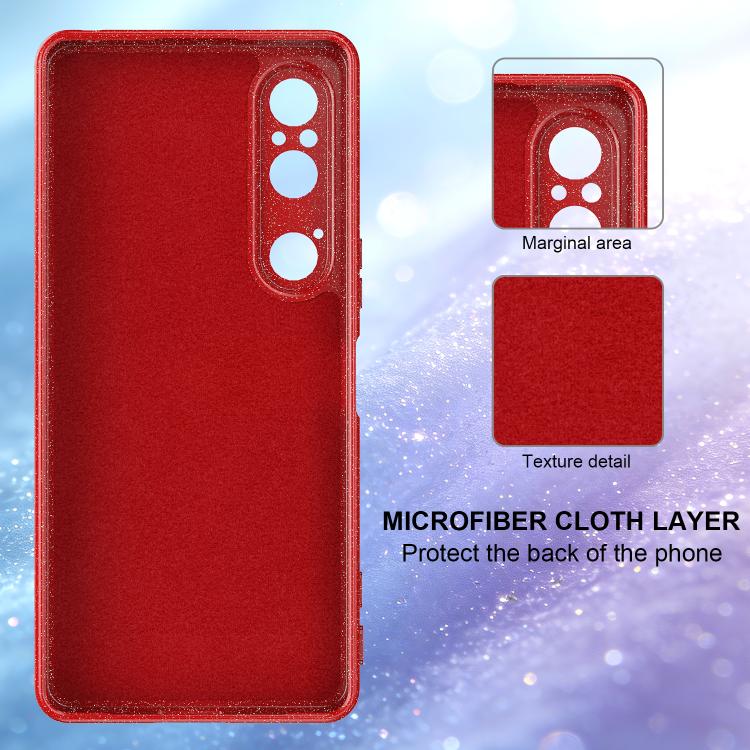 For Sony Xperia 1 VI Fine Hole Glossy Glitter Magnetic TPU Phone Case with Same Color Hand Strap
