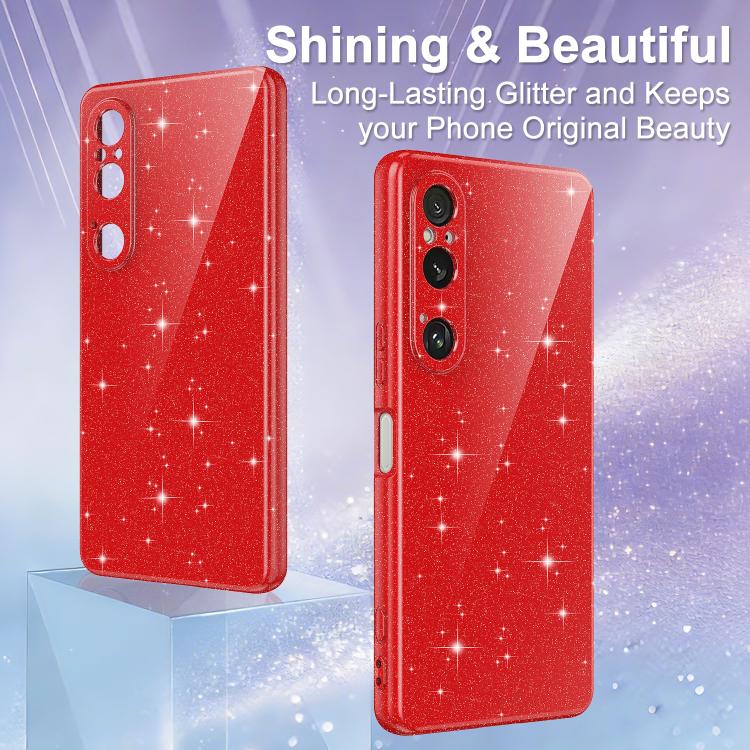 For Sony Xperia 1 VI Fine Hole Glossy Glitter Magnetic TPU Phone Case with Same Color Hand Strap