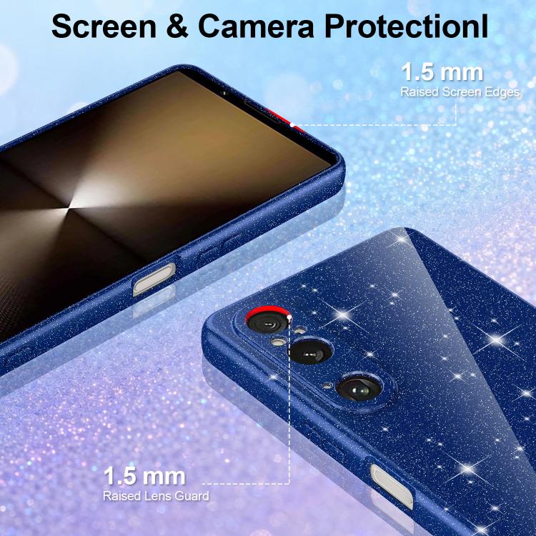 For Sony Xperia 1 VI Fine Hole Glossy Glitter Magnetic TPU Phone Case with Same Color Hand Strap