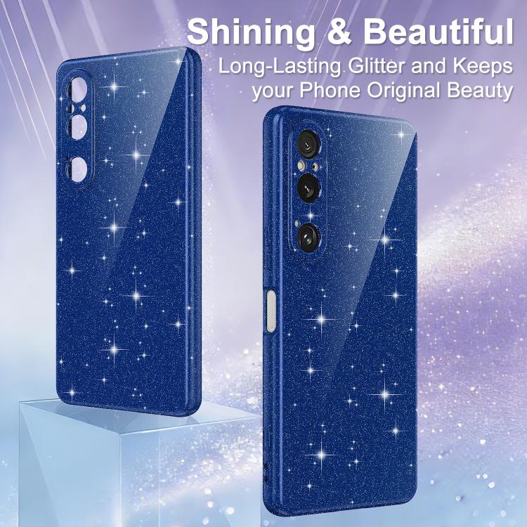 For Sony Xperia 1 VI Fine Hole Glossy Glitter Magnetic TPU Phone Case with Same Color Hand Strap