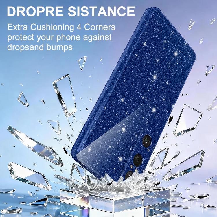 For Sony Xperia 1 VI Fine Hole Glossy Glitter Magnetic TPU Phone Case with Same Color Hand Strap