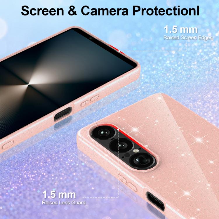 For Sony Xperia 1 VII Fine Hole Glossy Glitter Magnetic TPU Phone Case with Same Color Hand Strap