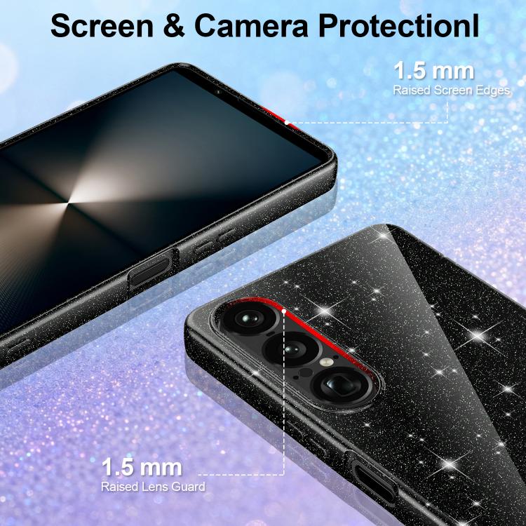 For Sony Xperia 1 VII Fine Hole Glossy Glitter Magnetic TPU Phone Case with Same Color Hand Strap