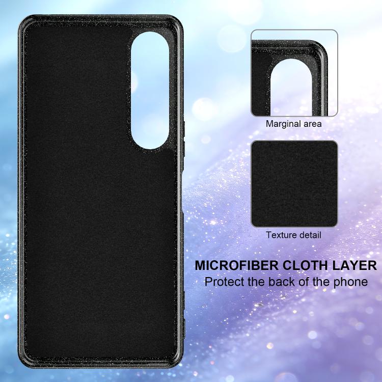 For Sony Xperia 1 VII Fine Hole Glossy Glitter Magnetic TPU Phone Case with Same Color Hand Strap