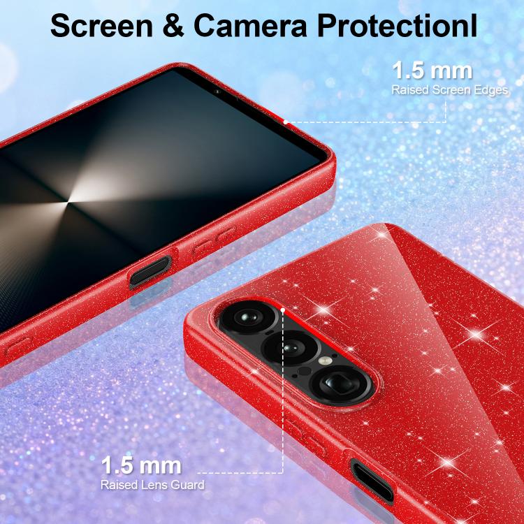 For Sony Xperia 1 VII Fine Hole Glossy Glitter Magnetic TPU Phone Case with Same Color Hand Strap