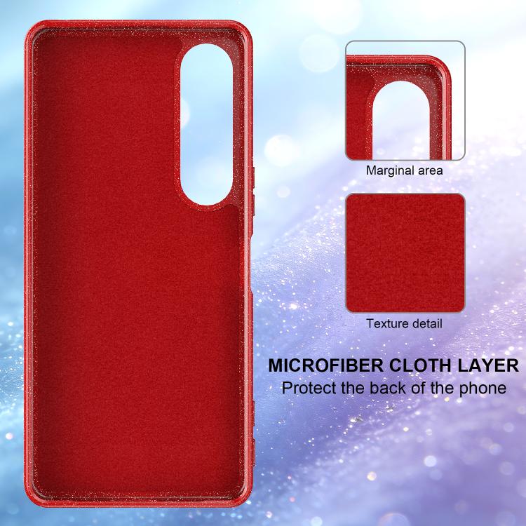 For Sony Xperia 1 VII Fine Hole Glossy Glitter Magnetic TPU Phone Case with Same Color Hand Strap