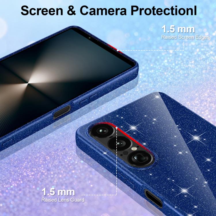 For Sony Xperia 1 VII Fine Hole Glossy Glitter Magnetic TPU Phone Case with Same Color Hand Strap