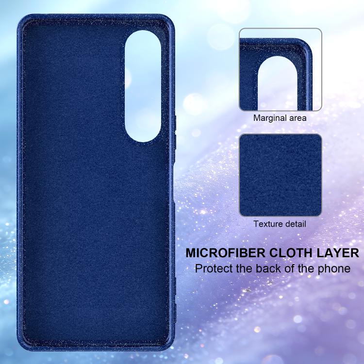 For Sony Xperia 1 VII Fine Hole Glossy Glitter Magnetic TPU Phone Case with Same Color Hand Strap