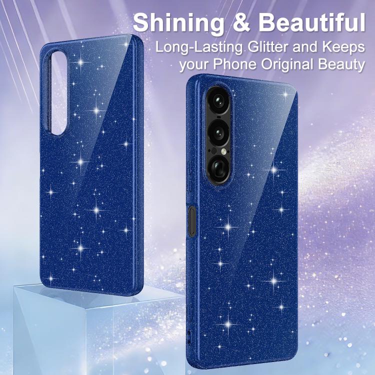 For Sony Xperia 1 VII Fine Hole Glossy Glitter Magnetic TPU Phone Case with Same Color Hand Strap